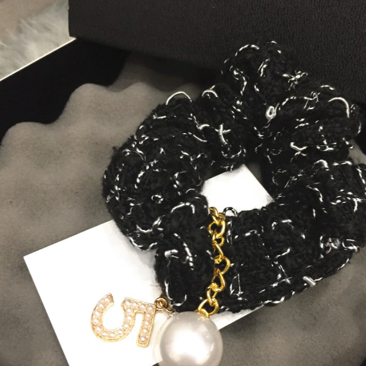 # 5 Chic Pearl & Tweed Hair Scrunchie