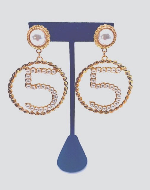 High Five Gold & Pearl Earrings
