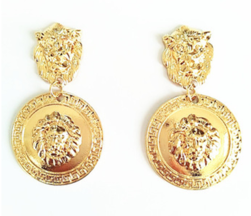 Lion Head Gold Drop Earring