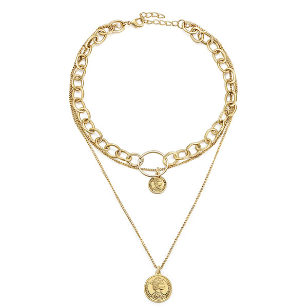 Three Chains Coin Necklace